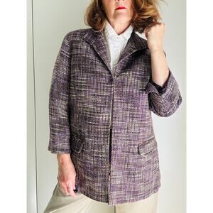 Chico's Womens Tweed Blazer Purple Size 2 (M) Longer Length Pockets Fall Fashion